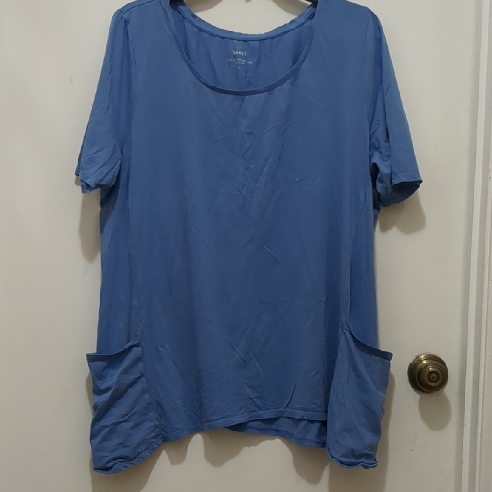 PURE JILL Artisan Tunic Blue Women's Top with Pockets Size XL